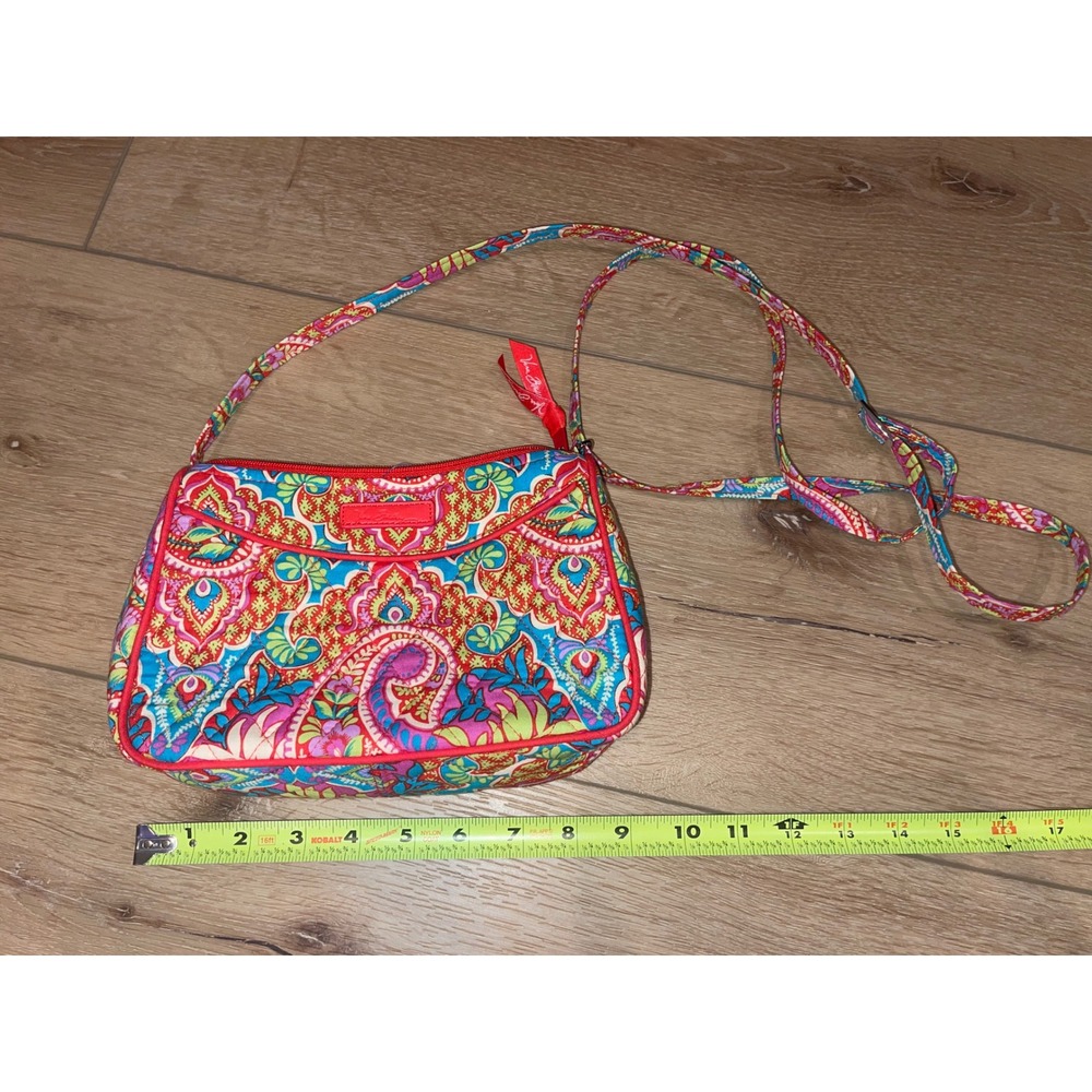 Vera Bradley Quilted Paisley Crossbody Bag Red Multicolor Zip Shoulder Purse - Picture 2 of 5